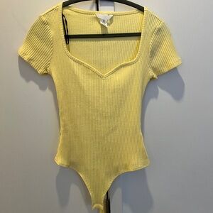 H&M Yellow Ribbed Thong Bodysuit